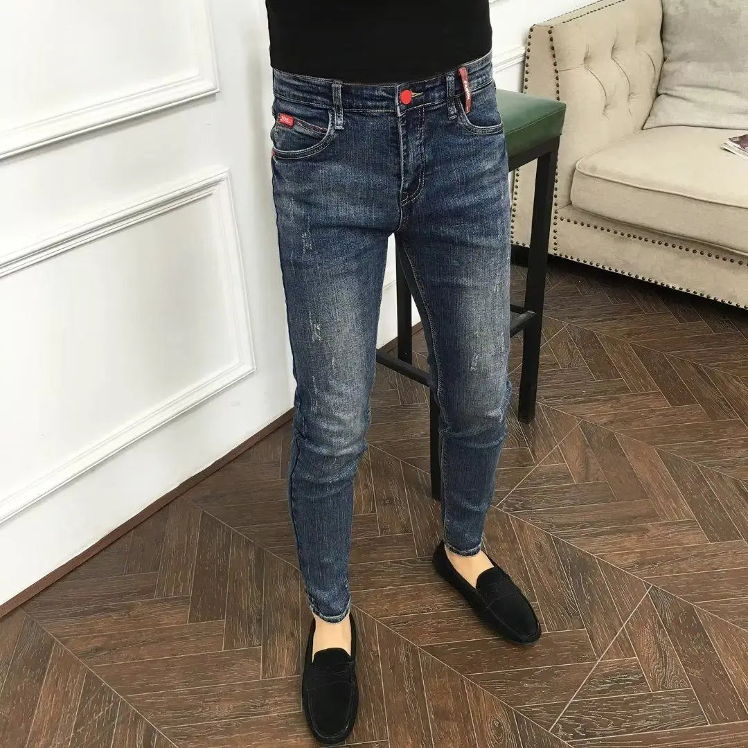 Fashion Autumn Jeans for Men Slim Denim Pencil Pants Blue Ripped Designer Korean Brand Trousers Men Luxury Streetwear Pants Male