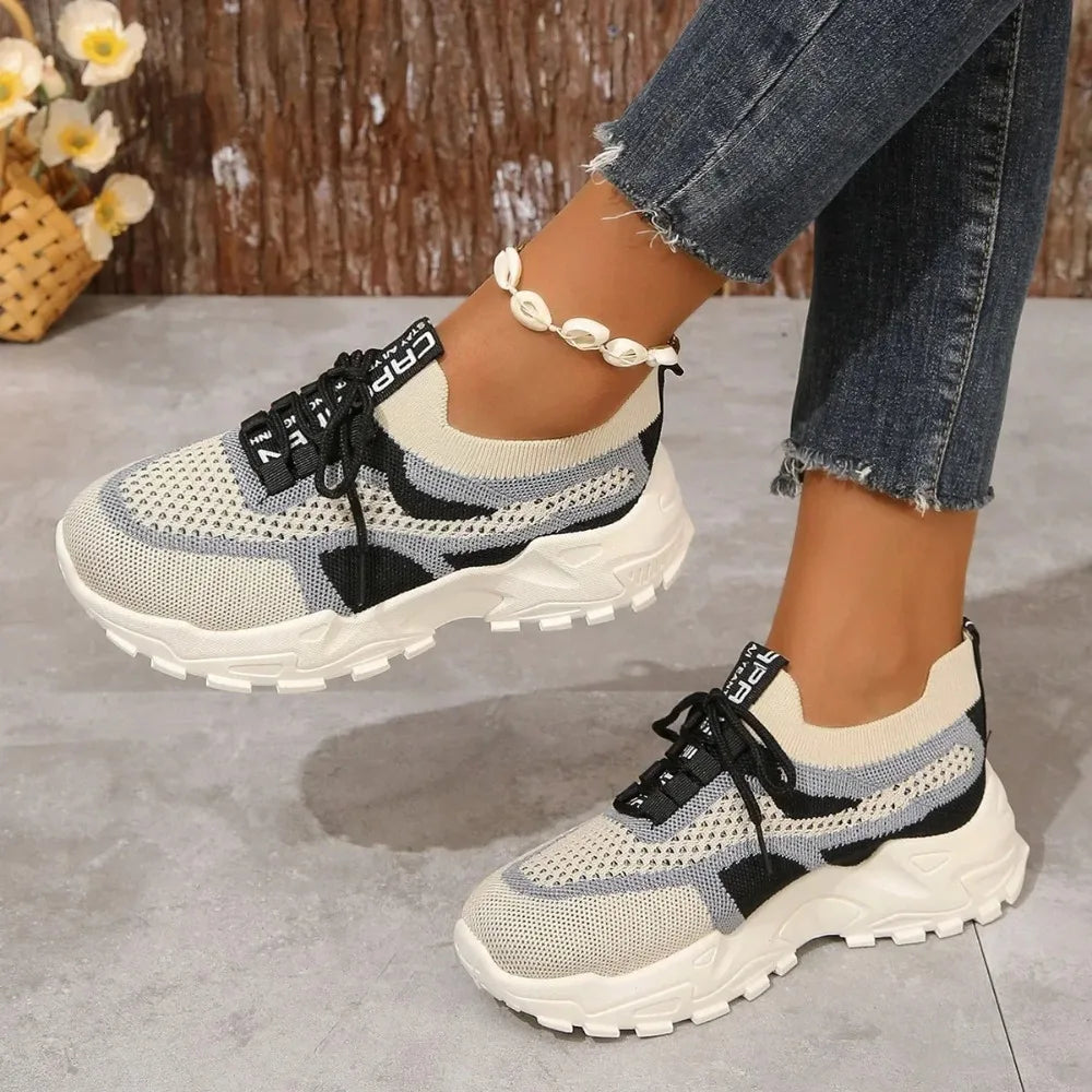 New Fly Woven Mesh Casual Breathable Sneakers Korean Style Thick-Soled Daddy Shoes Mesh Red Shoes Light Running Shoes
