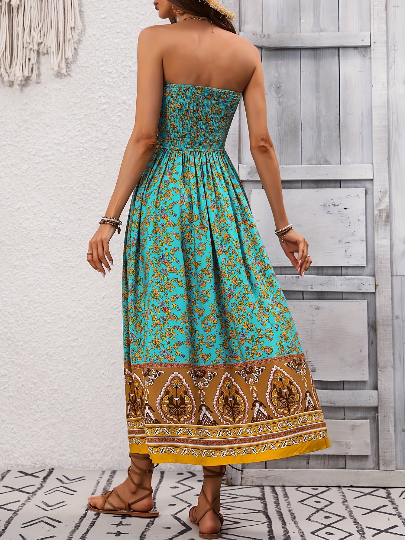 Print Off-Shoulder Floral Dress with Shirred Waist - Machine Washable, Polyester - Perfect for Vacation & Everyday Chic