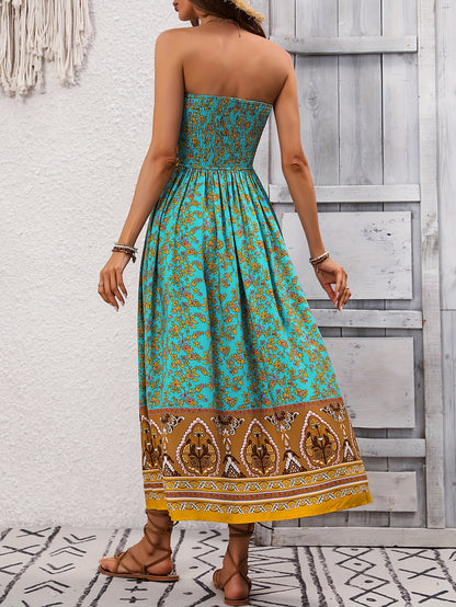 Print Off-Shoulder Floral Dress with Shirred Waist - Machine Washable, Polyester - Perfect for Vacation & Everyday Chic