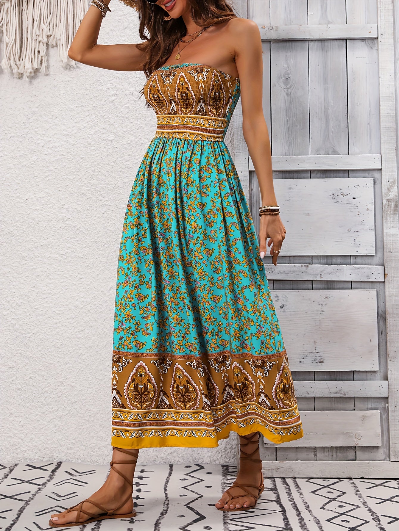 Print Off-Shoulder Floral Dress with Shirred Waist - Machine Washable, Polyester - Perfect for Vacation & Everyday Chic