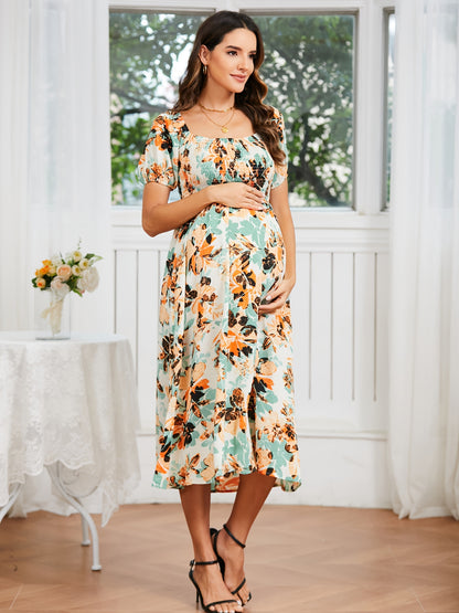 Women's Off-Shoulder Floral Dress, Romantic Style, Short Sleeve Flowy High-Waist Summer Dress