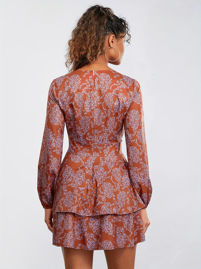 Elegant Floral V-Neck Dress for Women - Polyester, Machine Washable, Non-Sheer - Perfect for Spring/Summer/Fall, Floral, Dress, Elegant