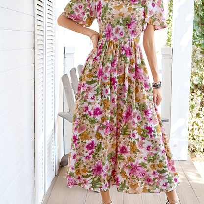 Elegant Floral Dress with Ruffle Sleeves for Women - Perfect for Spring and Summer