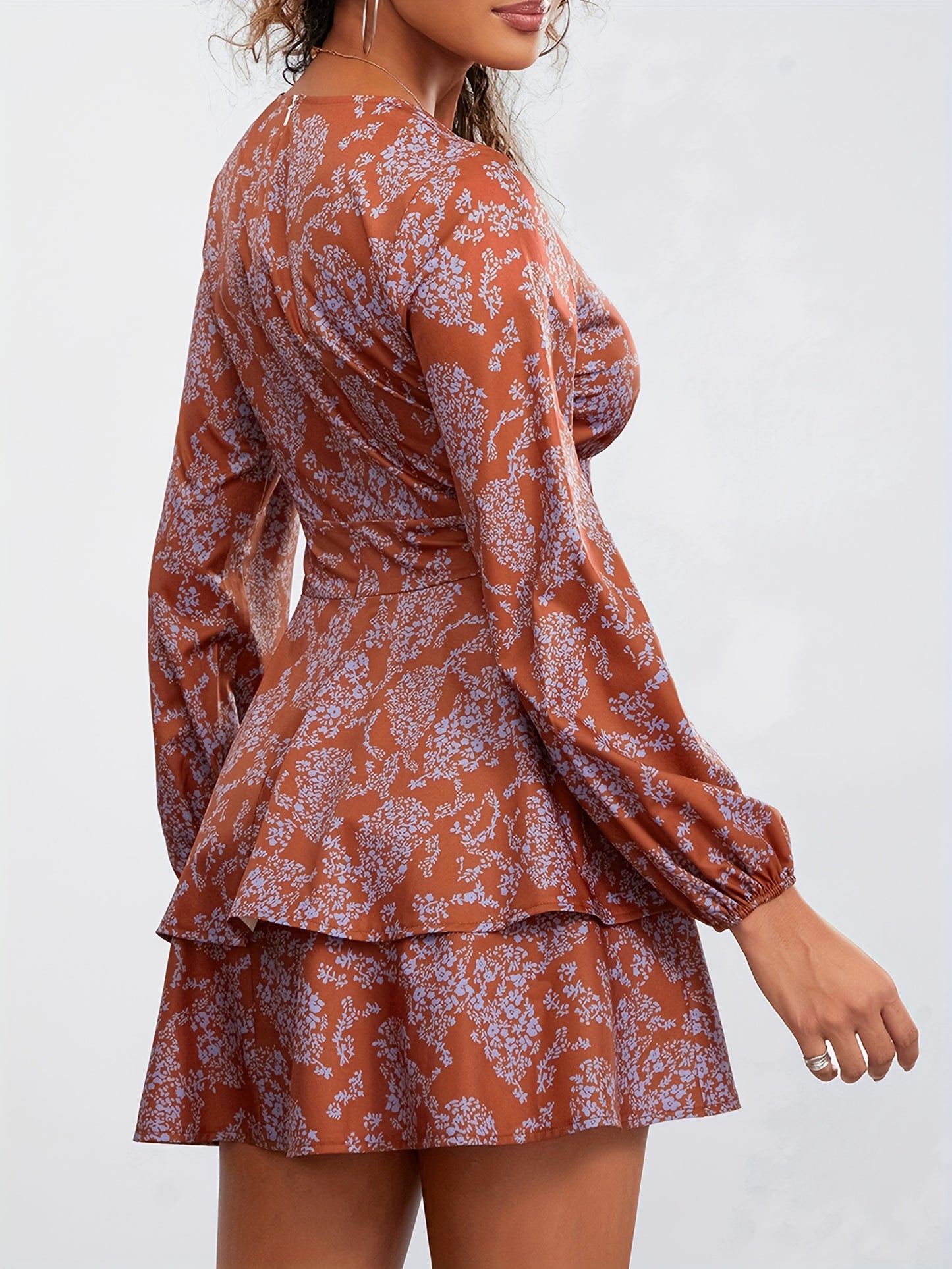 Elegant Floral V-Neck Dress for Women - Polyester, Machine Washable, Non-Sheer - Perfect for Spring/Summer/Fall, Floral, Dress, Elegant