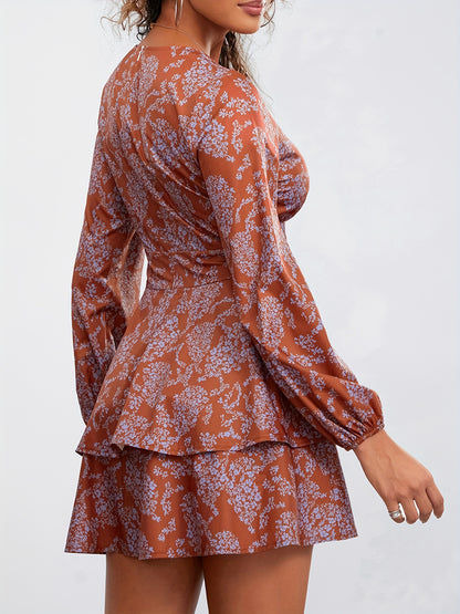 Elegant Floral V-Neck Dress for Women - Polyester, Machine Washable, Non-Sheer - Perfect for Spring/Summer/Fall, Floral, Dress, Elegant