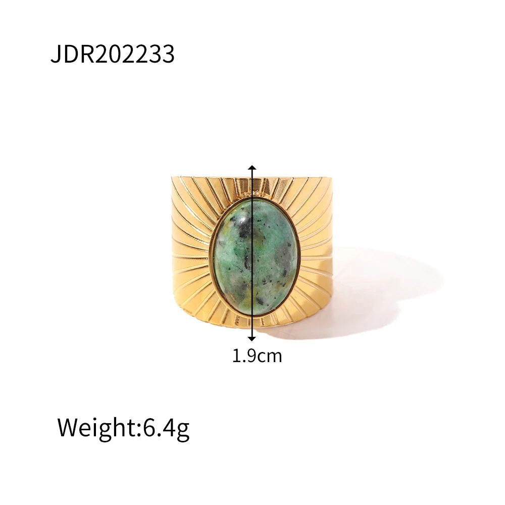 Youthway New Design Natural Stone Stainless Steel Ring Women Waterproof Stylish Golden Jewelry 2022 NEW Set