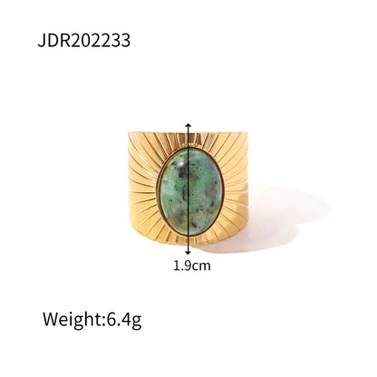 Youthway New Design Natural Stone Stainless Steel Ring Women Waterproof Stylish Golden Jewelry 2022 NEW Set