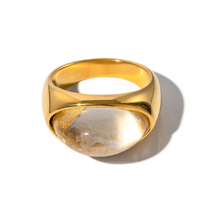 Uworld Unique Natural Stone Green Stainless Steel France Metal Golden  Ring Waterproof Charm Trendy Jewelry Women