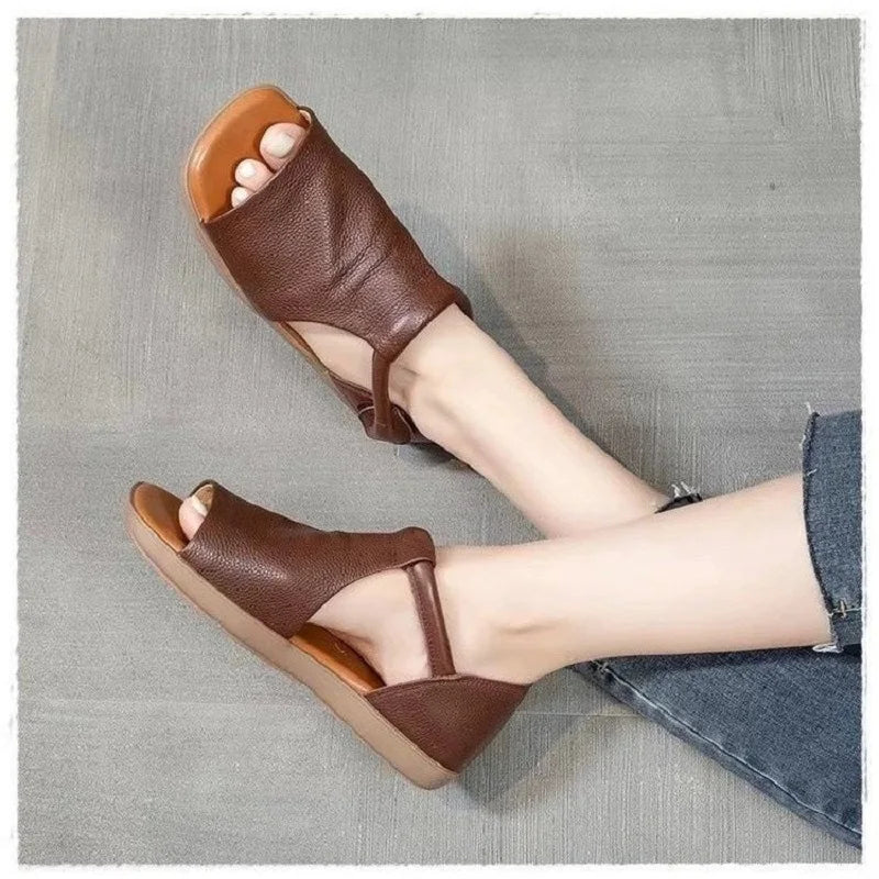 Women's Open-Toe Flat Sandals with Cross Strap & Adjustable Ankle Strap - Summer Casual Lightweight Walking Shoes for Women, Min
