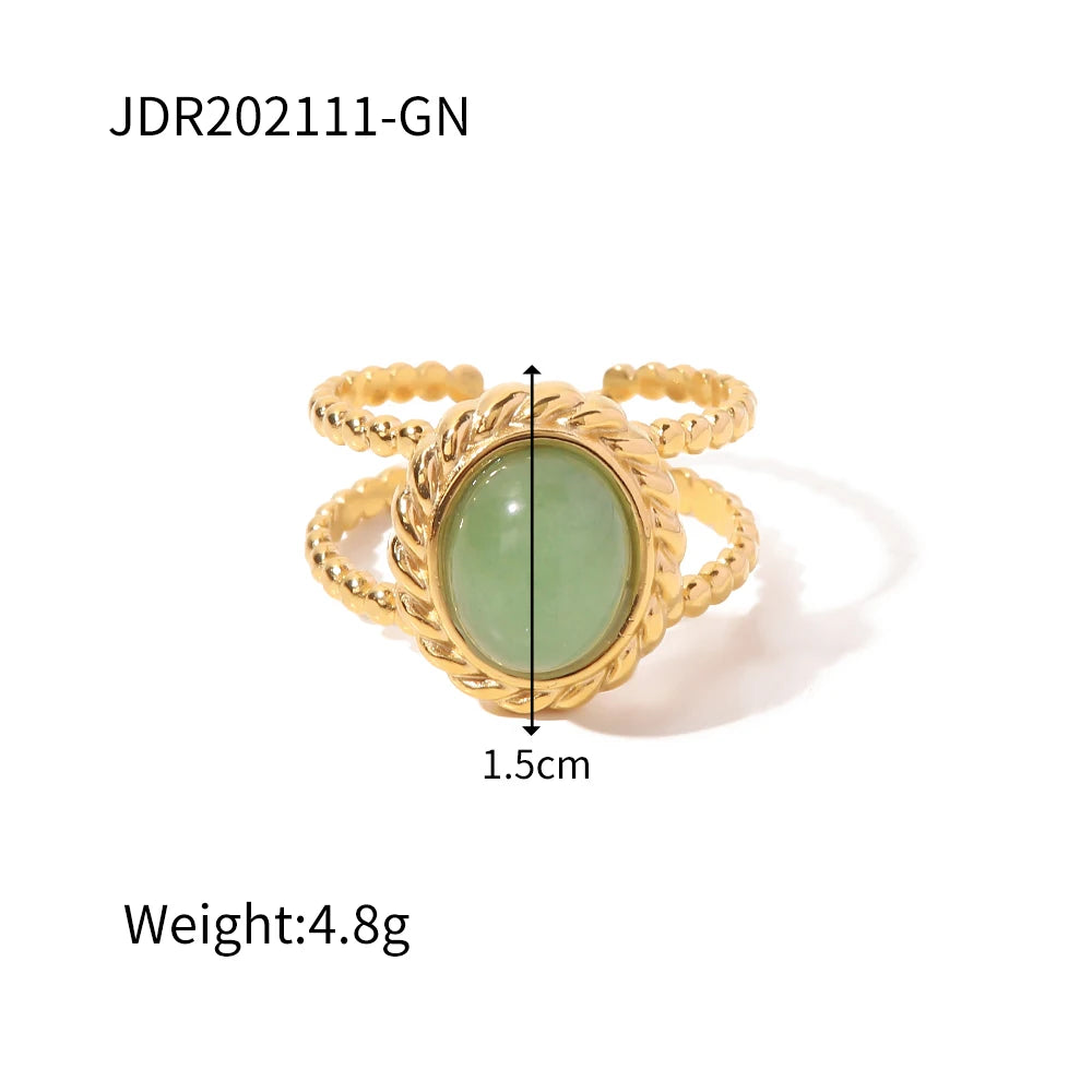 Youthway New Design Natural Stone Stainless Steel Ring Women Waterproof Stylish Golden Jewelry 2022 NEW Set