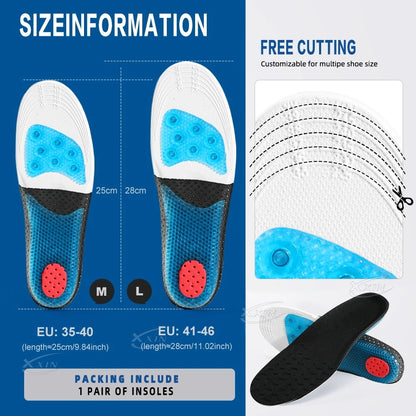 【Xxin】Spring Insole Basketball Sport Insoles for Men Women Silicone Arch Support Shoe Pad Size 35-46