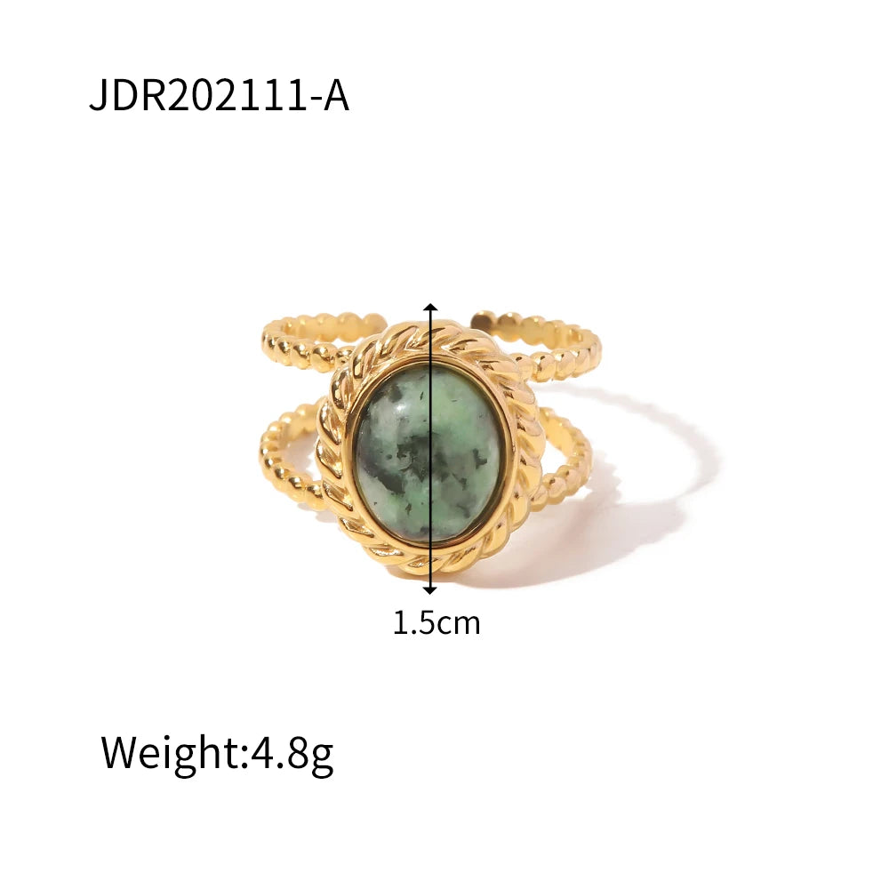 Youthway New Design Natural Stone Stainless Steel Ring Women Waterproof Stylish Golden Jewelry 2022 NEW Set