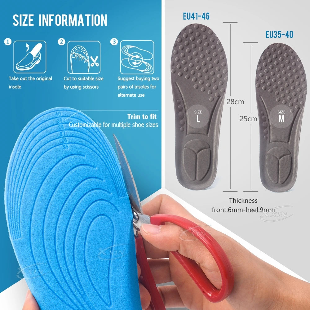 【Xxin】Men Women Sport Insole Shock Absorbing Massage Insoles Soft Breathable shoe Insole size 35-46