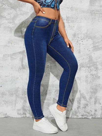 2023 Fall New High Waist Slim Fit Jeans For Women Fashion Stretch Skinny Denim Pencil Pants Casual Clothing S-2XL Drop Shipping