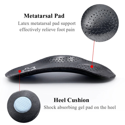3/4 Leather Orthotic Insole arch support Flat Feet Heel Pain Half Pad Movement Damping Cushion Padding Insole sole Insert