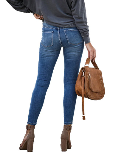 2021 Spring New Black and Blue Women Skinny Jeans Fashion Casual Slim Elastic Denim Pencil Pants Ankle-Length Jeans Top Quality