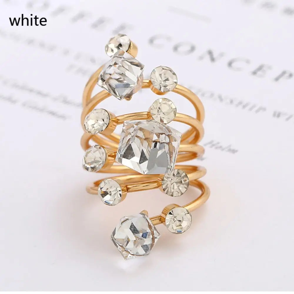 Irregular Geometric Chunky Stone Opening Rings for Women Rhinestone Crystal Wedding Rings Creative Party Jewelry Holiday Gifts