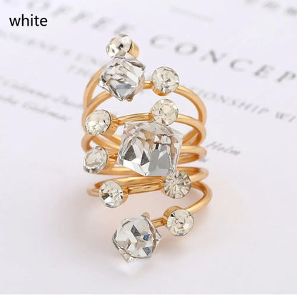 Irregular Geometric Chunky Stone Opening Rings for Women Rhinestone Crystal Wedding Rings Creative Party Jewelry Holiday Gifts