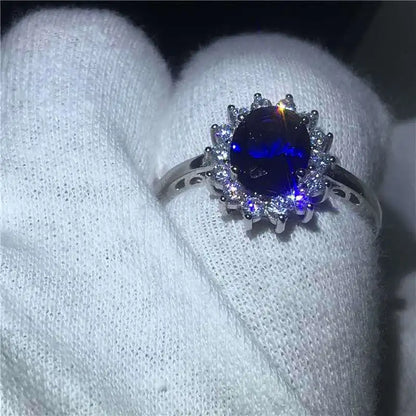 Elegant Princess Kate Blue Gem Created Blue Crystal Ring for Women Silver Color Wedding Finger Crystal Ring Brand Jewelry