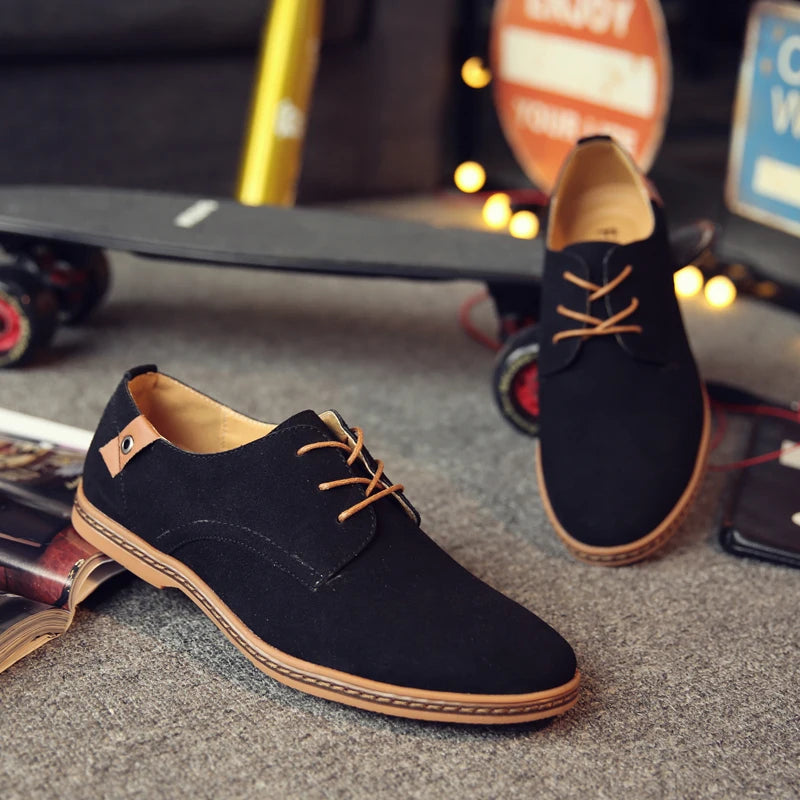 2024 Spring Suede Leather Men Shoes Oxford Casual Shoes Classic Sneakers Comfortable Footwear Dress Shoes Large Size Flats
