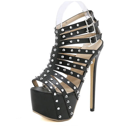 2025 New Summer Platform High Heels Sandals Women Sexy Peep Toe Pumps Fashion Rivet Decoration Ladies Party Pole Dance Shoes