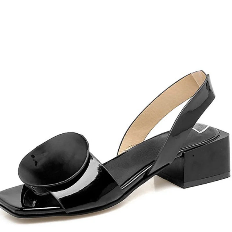 Black White Sandals Women Shoes Summer Square Heels Slip On Office Ladies Shoes Custom Patent Leather Sandalias Mujeres WSH3893