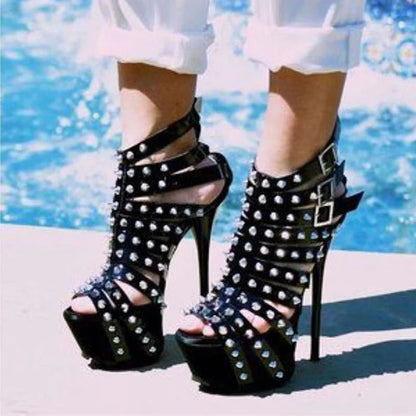 2025 New Summer Platform High Heels Sandals Women Sexy Peep Toe Pumps Fashion Rivet Decoration Ladies Party Pole Dance Shoes
