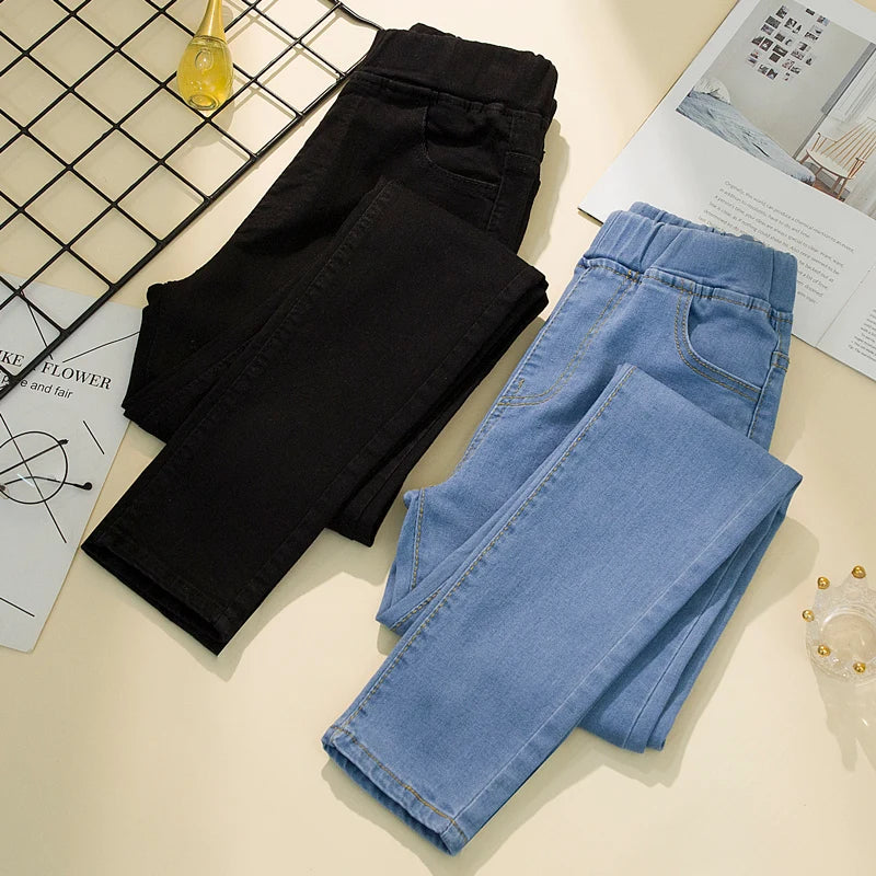 Black 6XL Women's elastic waist Jeans Spring Autumn Slim Stretch Pencil Jeans All-match Casual Female Boyfriend Denim Trouser