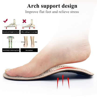 KOTLIKOFF Orthopedic Insoles For Genuine Leather Orthotic Arch Support Inserts Sweat-Absorbent Breathable Flat Feet Shoes Soles