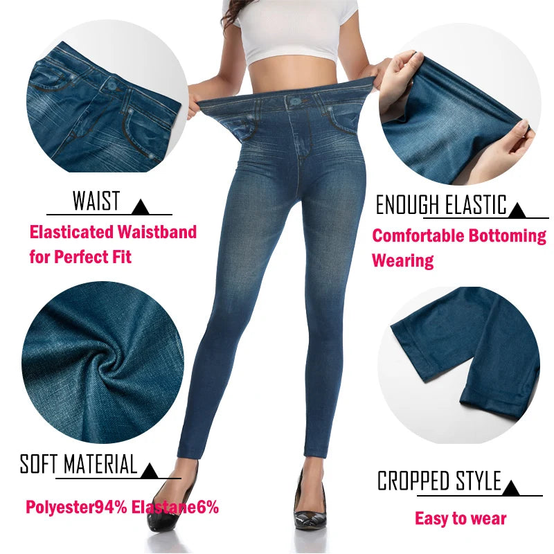 Miss Moly Fashion Slim Women Leggings Faux Denim Jeans Leggings Sexy Printing Summer Leggings Casual Pencil Pants Fitness Pants