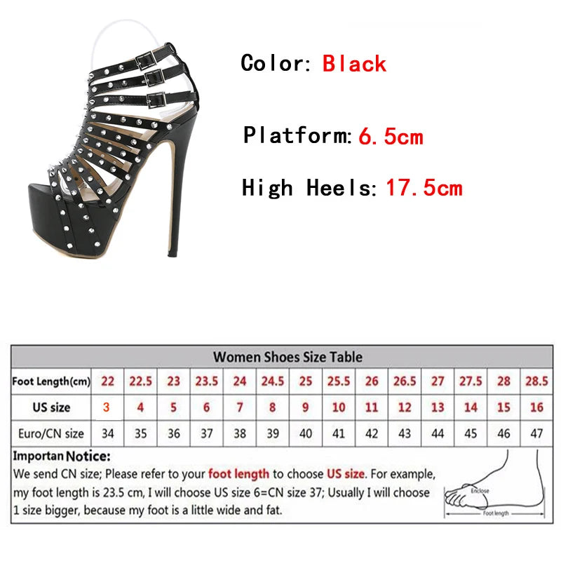 2025 New Summer Platform High Heels Sandals Women Sexy Peep Toe Pumps Fashion Rivet Decoration Ladies Party Pole Dance Shoes