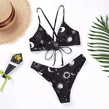 Sunflower Printed Bikini Set Sexy Swimwear Women  Push Up Padded Bathers Bandage Bathing Suit Swimsuit Bikini