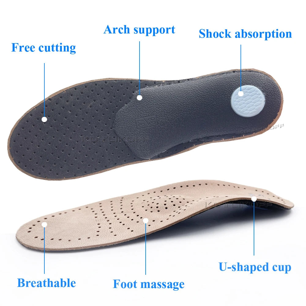 KOTLIKOFF Orthopedic Insoles For Genuine Leather Orthotic Arch Support Inserts Sweat-Absorbent Breathable Flat Feet Shoes Soles