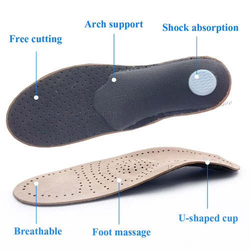 KOTLIKOFF Orthopedic Insoles For Genuine Leather Orthotic Arch Support Inserts Sweat-Absorbent Breathable Flat Feet Shoes Soles