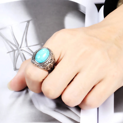 Wholesale Retro Jewelry turquoise Stone Rings For Men Titanium Steel Inlaid Three Colors Onyx Ring Men Domineering Opal Ring