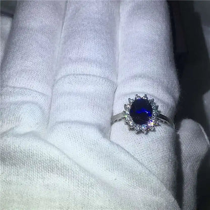 Elegant Princess Kate Blue Gem Created Blue Crystal Ring for Women Silver Color Wedding Finger Crystal Ring Brand Jewelry