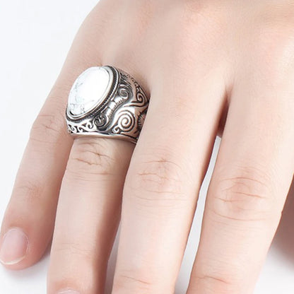 Wholesale Retro Jewelry turquoise Stone Rings For Men Titanium Steel Inlaid Three Colors Onyx Ring Men Domineering Opal Ring
