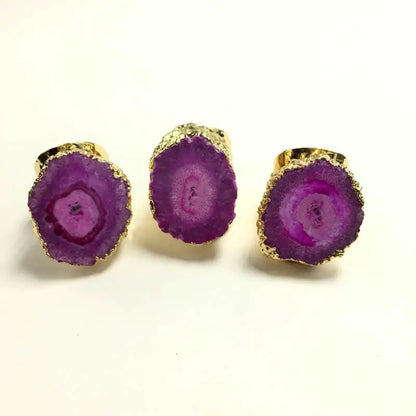 Fashion punk style mens rings Gold Color rainbow sun flower stone quartz stone ring charm jewelry wholesale 5PCS