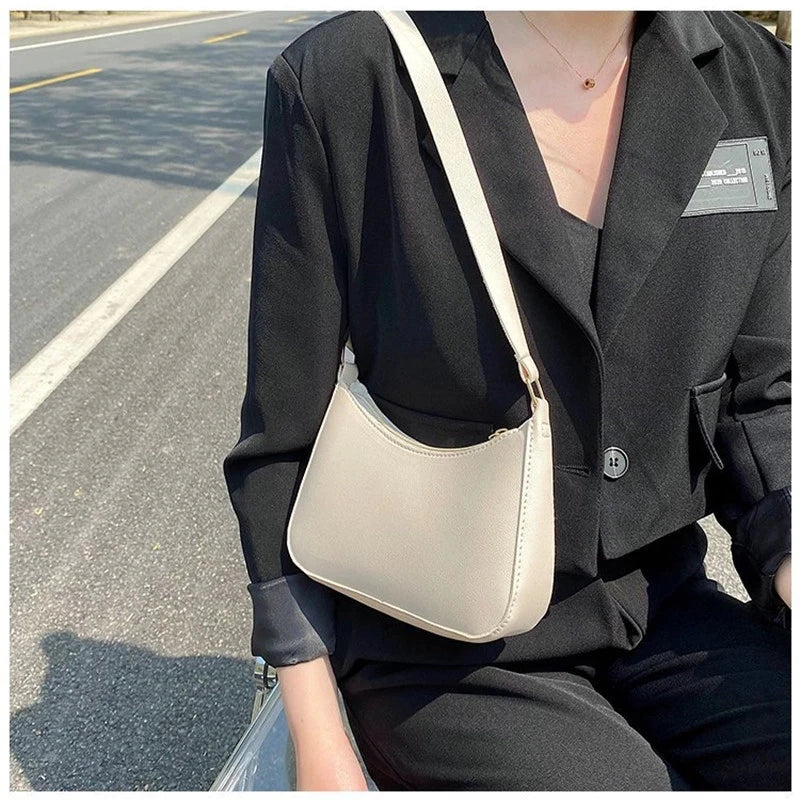 New Women's Fashion Handbags Retro Solid Color PU Leather Shoulder Underarm Bag Casual Women Hobos Handbags sac à main femme