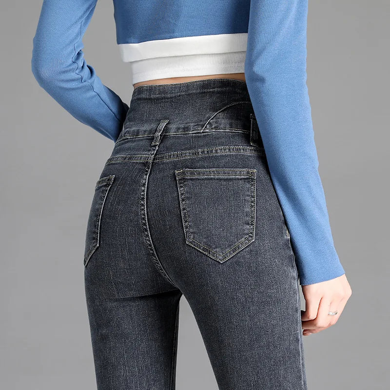 High-quality New Vintage High-waist Stretch Skinny Jeans, Women's Fashion Stretch Button Pencil Pants, Mom Casual Jeans Pants