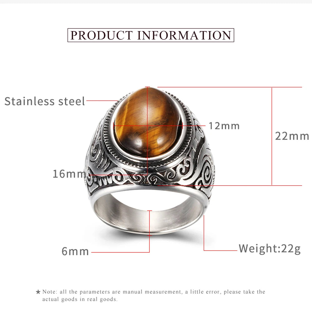 Wholesale Retro Jewelry turquoise Stone Rings For Men Titanium Steel Inlaid Three Colors Onyx Ring Men Domineering Opal Ring