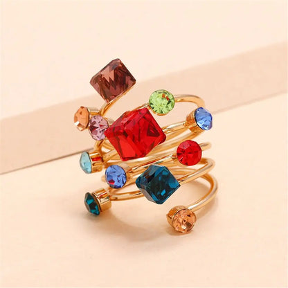 Irregular Geometric Chunky Stone Opening Rings for Women Rhinestone Crystal Wedding Rings Creative Party Jewelry Holiday Gifts