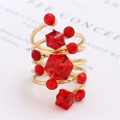 Irregular Geometric Chunky Stone Opening Rings for Women Rhinestone Crystal Wedding Rings Creative Party Jewelry Holiday Gifts