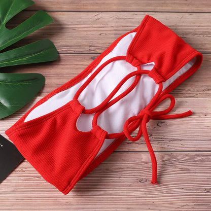 New Bikini Women Swimwear High Waist Strapless Sexy Bikini Pure Color Women Swimsuit Padded Bathing Suit