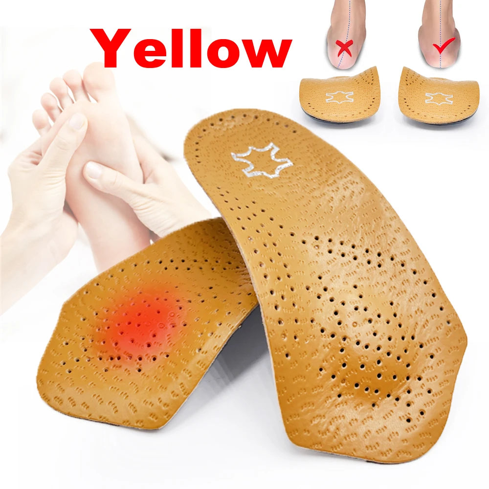 3/4 Leather Orthotic Insole arch support Flat Feet Heel Pain Half Pad Movement Damping Cushion Padding Insole sole Insert