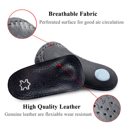 3/4 Leather Orthotic Insole arch support Flat Feet Heel Pain Half Pad Movement Damping Cushion Padding Insole sole Insert