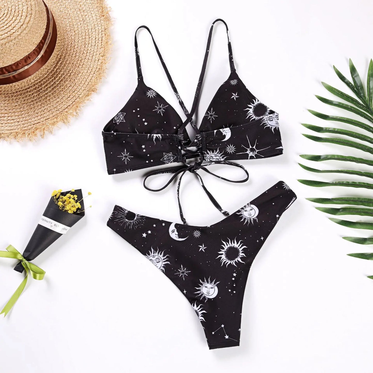 Sunflower Printed Bikini Set Sexy Swimwear Women  Push Up Padded Bathers Bandage Bathing Suit Swimsuit Bikini