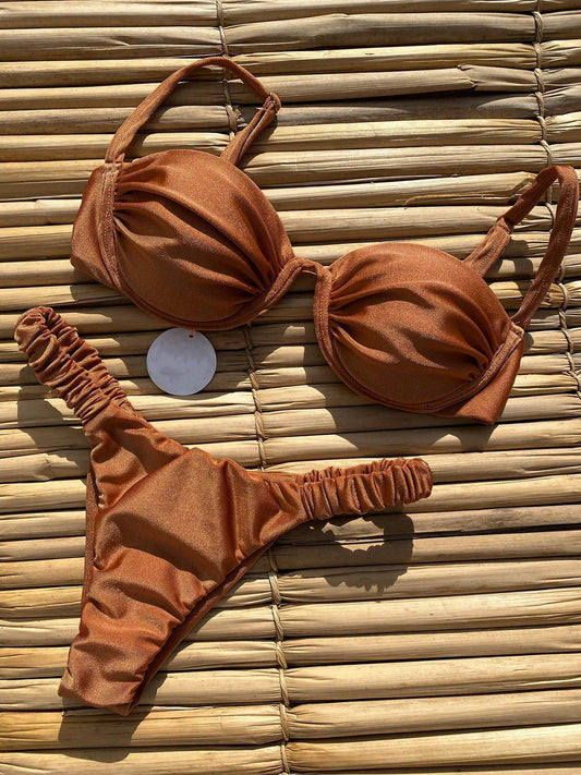 Push Up Bikini  Sexy Women Swimsuit Female Swimwear Sexy Bikini Set Brazilian Swimming Suit Solid Shiny Beachwear