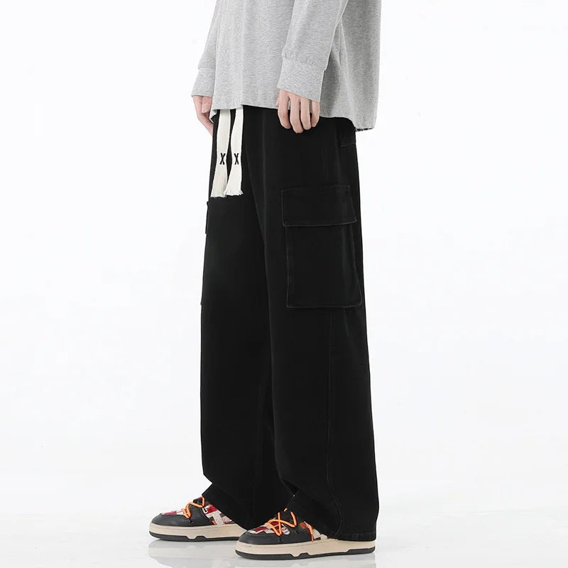 2025 New Y2K street wear multi pocket loose work pants men's pants retro loose men's multi pocket jeans four-color loose